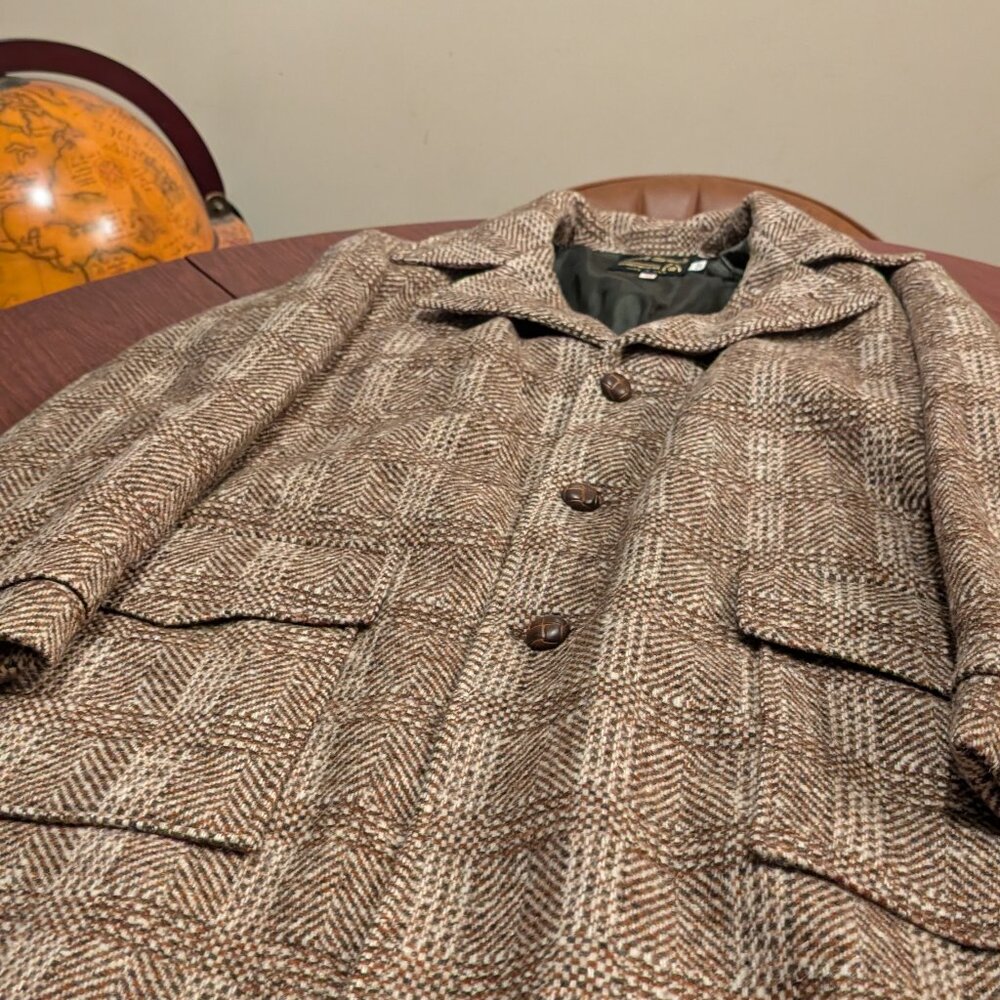 Vintage Rick Sher Men’s Overcoat – Size 40 – Wool Plaid Made in USA